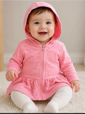 Peanut & Ollie Pink Hooded Ruffle Zip-Up Jacket | Girls 18M | Cotton Blend